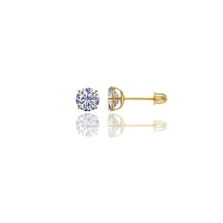 14k Gold Round Cubic Zirconia 6mm Screw-back Stud Earrings
