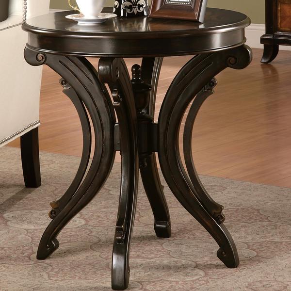 Distressed Black and Brown Accent Table with Decorative Base 16801486