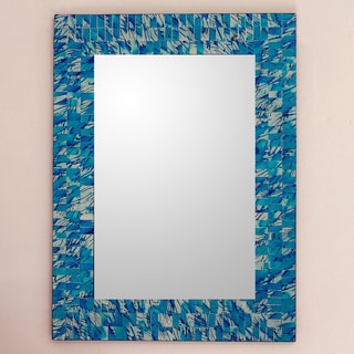 Handcrafted Glass Mosaic 'Silver Beach' Mirror (India)