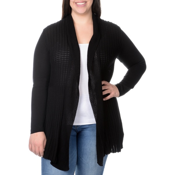 Belldini Women's Plus Mixed Knit Extended Cardigan - 16805428 - Overstock Shopping - Top Rated 