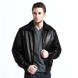Men's Genuine Leather Bomber Jacket with Zip-out Liner