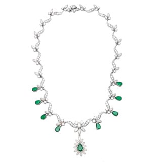 Pre-owned Platinum 14ct TDW Diamond and Fancy Emerald Estate Necklace (G-H, VS1-VS2)