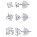 14k Solid Gold 4,5,6,mm Round Superbright CZ Stud Earrings Set