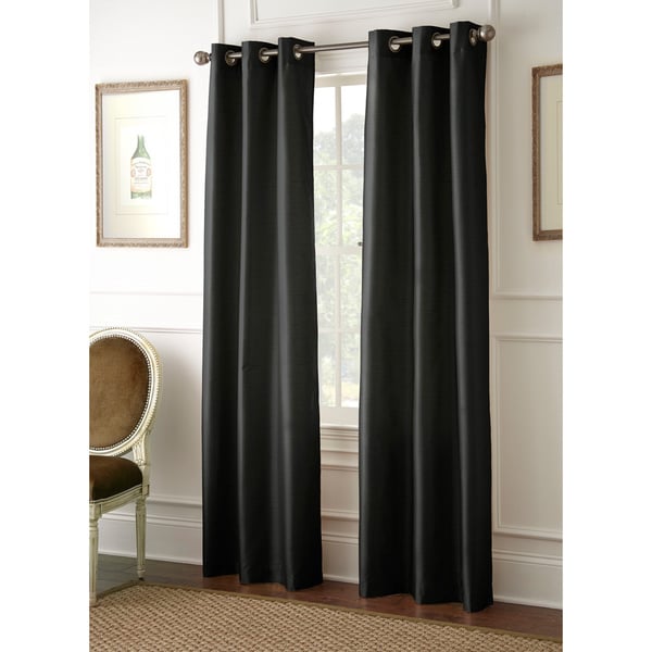 Faux Silk 84-inch Blackout Curtain Panel Pair in Black (As Is Item)