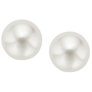 Sterling Silver White Freshwater Pearl Button Stud Earrings in Gift Box (8-9 mm)