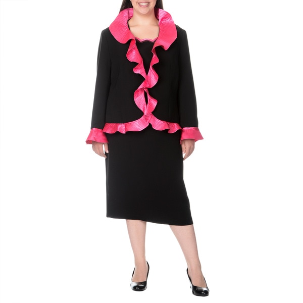 ... -Suits Collection Women's Plus Size Black and Pink 2-piece Dress Suit