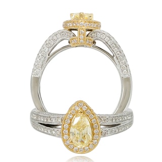 Suzy Levian 18k Two-Tone Gold 1.28ct TDW Pear Cut Diamond Halo Ring