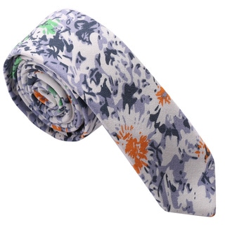 Skinny Tie Madness Men's Blue and Yellow Floral Cotton Skinny Tie