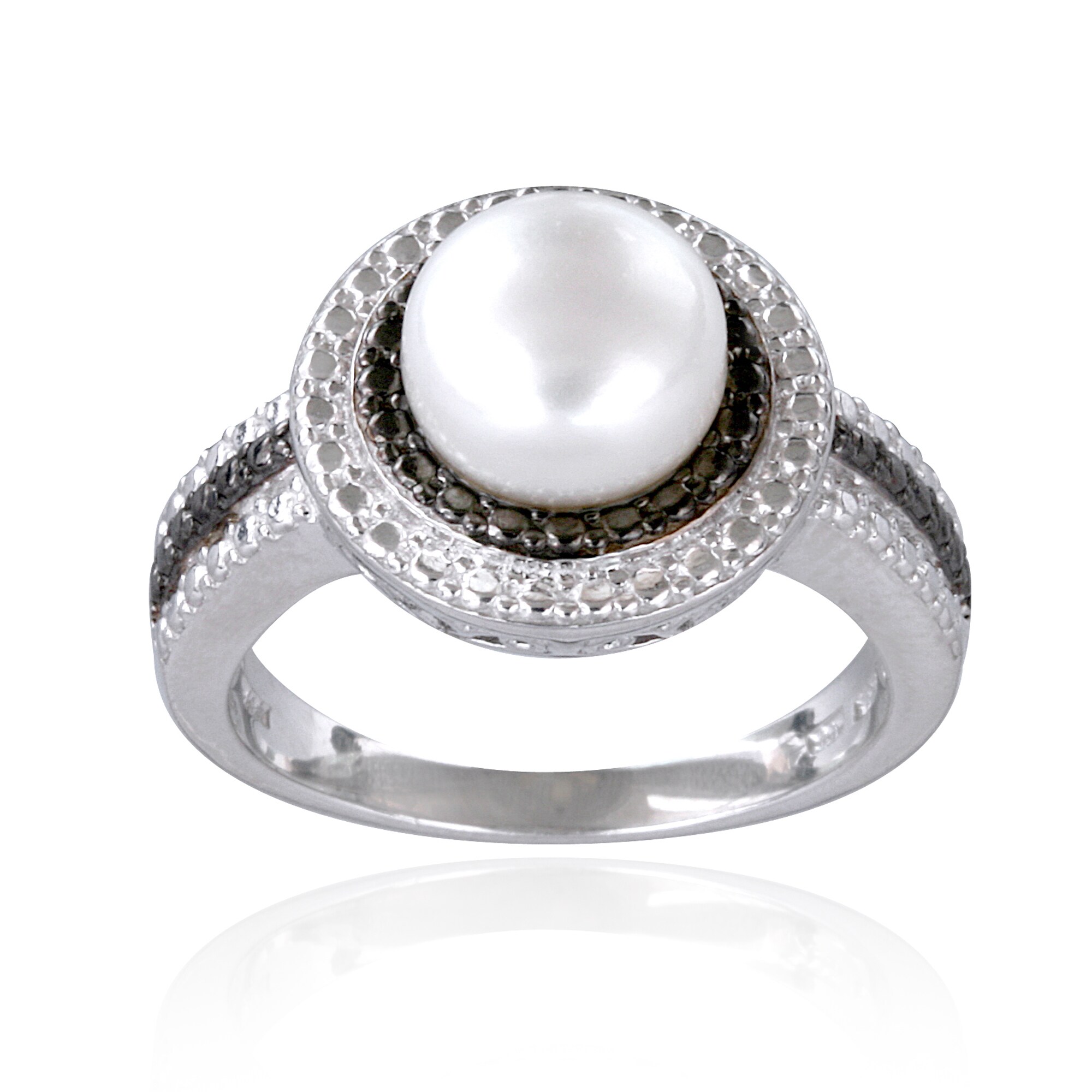 Shop Glitzy Rocks Sterling Silver Freshwater Pearl Black Diamond Ring