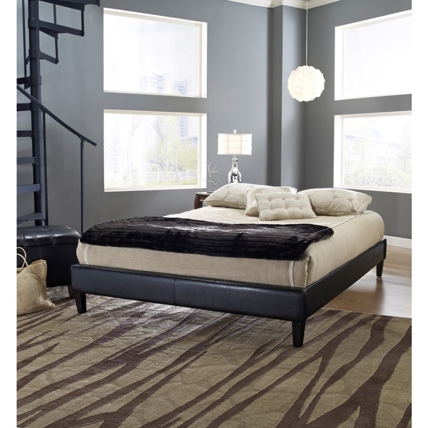 Sleep Sync Darlington Upholstered Black Leather Complete Platform Bed