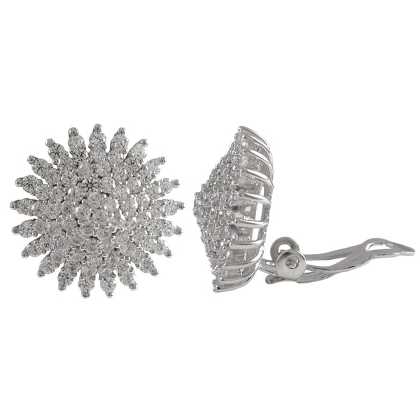 Sterling Silver Cubic Zirconia Cluster Starburst Circle Clip-on ...