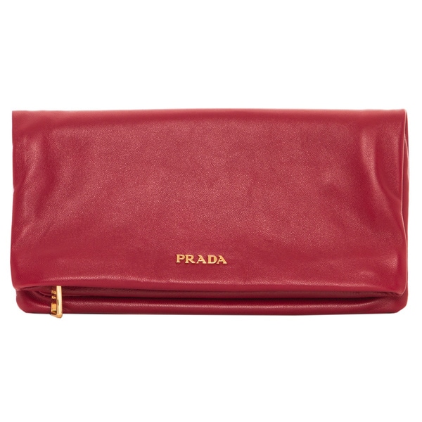 Prada Red Soft Leather Fold-over Clutch - 16849391 - Overstock.com ...  