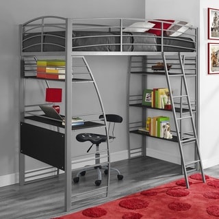 DHP Studio Twin Loft Bed with Integrated Desk and Shelves