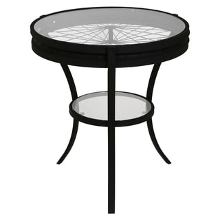 Hammered Black Accent Table with Tempered Glass