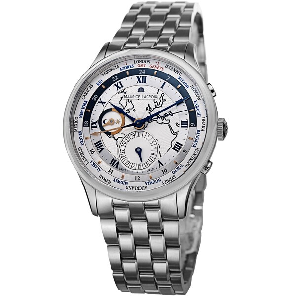 Maurice Lacroix Men's MP6008-SS002-111 'MasterPiece' Silver Dial Stainless Steel WorldTimer Watch