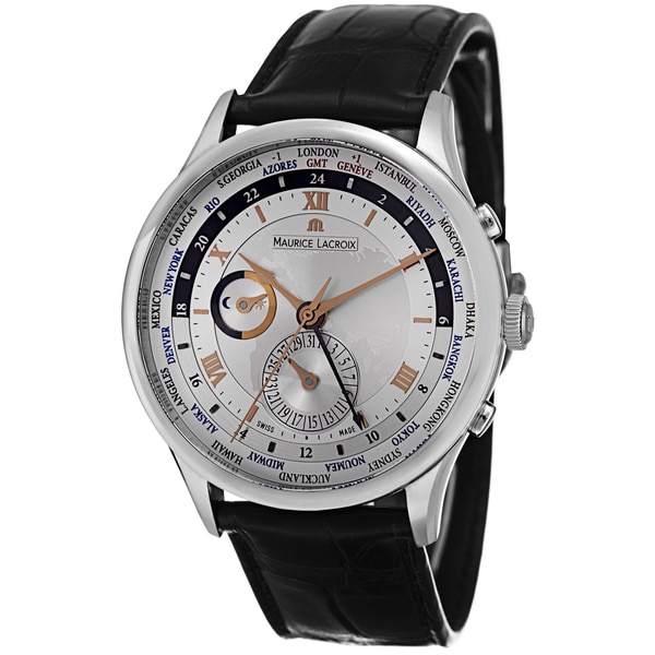 Maurice Lacroix Men's MP6008-SS001-110 'MasterPiece' Silver Dial Brown Leather Strap WorldTimer Watch