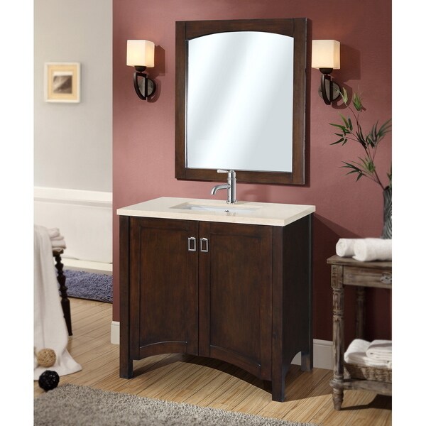 Contemporary 36 Inch Bellagio Beige Marble Top Single Sink Bathroom