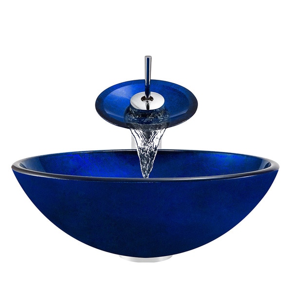 MR Direct 644 Cobalt Blue Tempered Glass Bathroom Vessel Sink/ Faucet