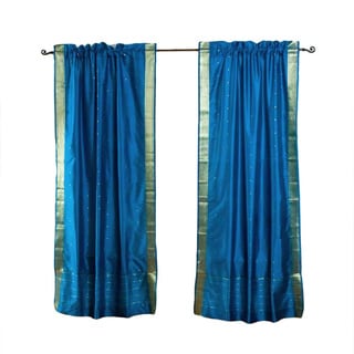 Turquoise 96-inch Sheer Sari Curtain Pair (India)