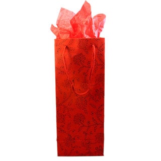 Set of 2 Hand-crafted Red Floral Recycled Cotton Wine Gift Bags (India)