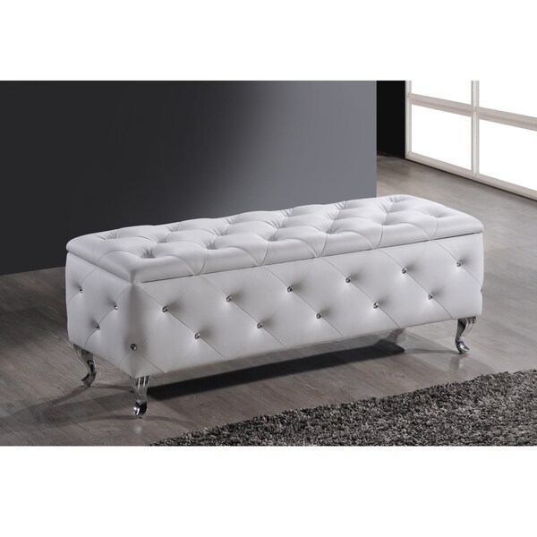 ... Ning White Modern Crystal Tufted Upholstered Storage Bench Seat | eBay
