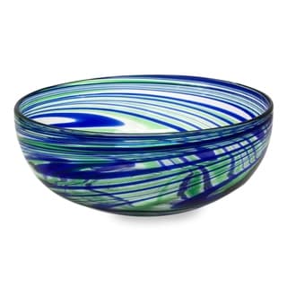 Handcrafted Blown Glass 'Elegant Energy' Salad Bowl (Mexico)