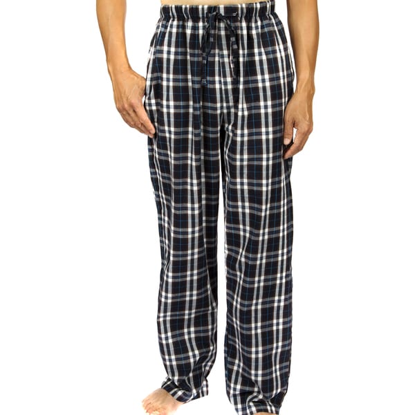 Leisureland Men's Navy Plaid Cotton Poplin Lounge Pants