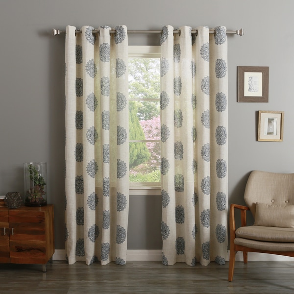 Medallion Printed Linen Blend Grommet Top 84-inch Curtain Panel Pair ...