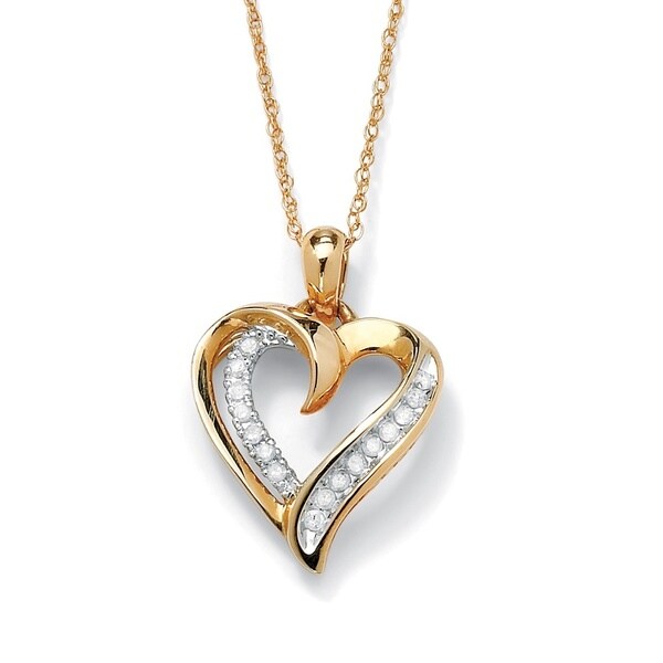 PalmBeach 1/10 TCW Round Diamond Heart Pendant Necklace in 10k Gold