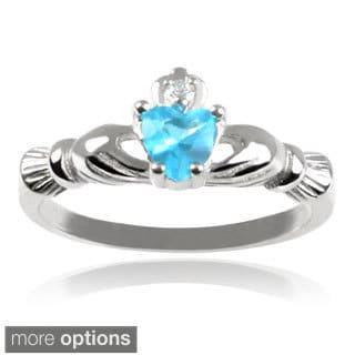 Journee Collection Children's Sterling Silver Cubic Zirconia Claddagh Ring