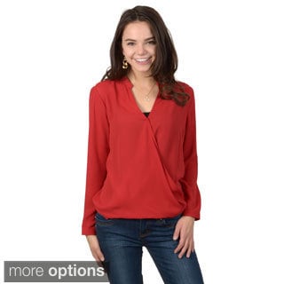 Hailey Jeans Co. Junior's Long Sleeve V-neck Cross-over Front Blouse