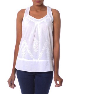 Handcrafted Cotton 'Feminine Flowers' Blouse (India)