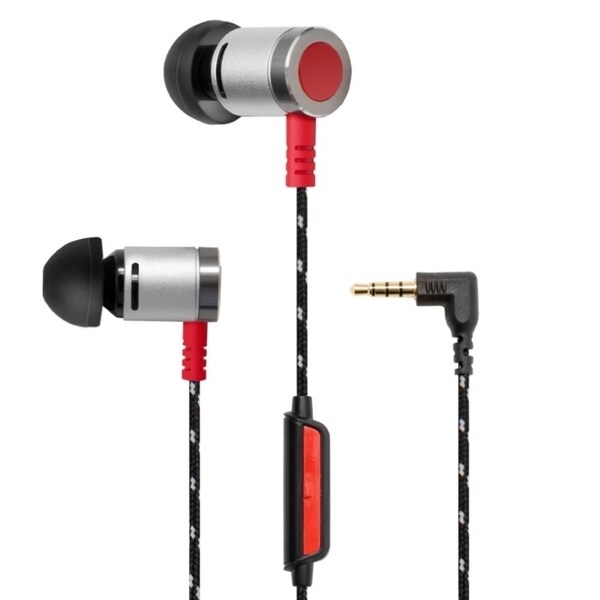 Oblanc Red Art of Sound In-Ear Ear Bud Headphones with Strong Woven Cable Cords, In-Line Microphone