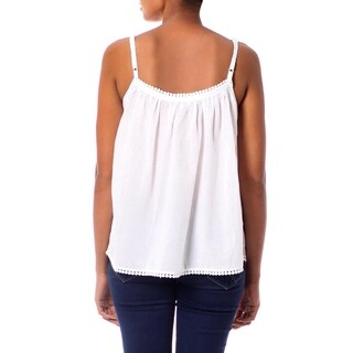 Handcrafted Cotton 'White Chrysanthemums' Camisole Top (India)