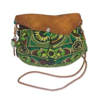 Leather Accent 'Green Mandarin Smile' Shoulder Bag (Thailand)