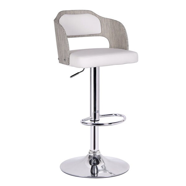 Adeco White Leatherette Bent Wood Chrome Hydraulic Lift Low Back