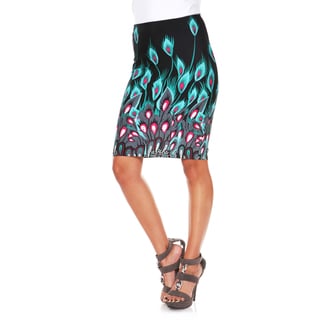 White Mark Women's Peacock Feather Print 'Victoria' Pencil Skirt