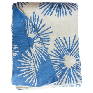 Lilydale Knit Light Blue and White Floral Cotton Throw Blanket (India)