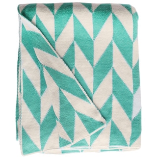Monroe Knit Turquoise and White Cotton Throw Blanket (India)