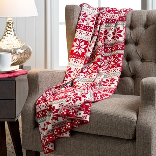 Snowden Knit Multicolor/ Red Nordic Pattern Cotton Throw (India)