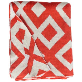 Marina Knit Carrot Orange and White Geometric Cotton Throw (India)