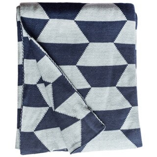 Faros Knit Geometric Blue Cotton Throw Blanket (India)