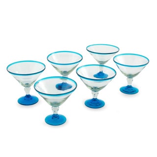 Set of 6 Handcrafted Blown Glass Martini 'Azure Joy' Glasses (Mexico)