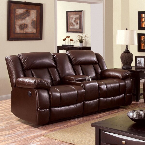 Furniture of America Brentan Dark Brown Bonded Leather Reclining Loveseat