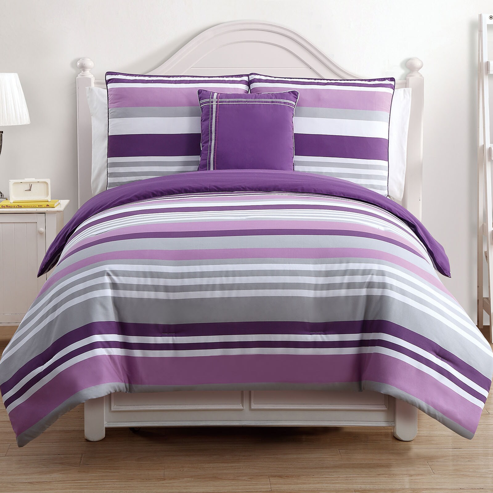 ava purple stripe reversible 4 piece cotton comforter set ava purple stripe reversible 4 piece cotton comforter set