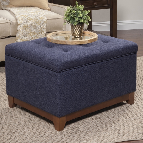 HomePop Navy Chunky Textured Storage Ottoman 16936709