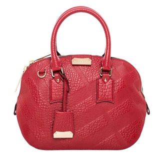 Burberry Small Orchard Red Embossed Check Leather Handbag