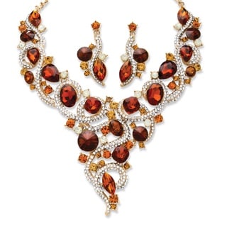 PalmBeach 2 Piece Amber Crystal Necklace and Earrings Set in Yellow Gold Tone Bold Fashion