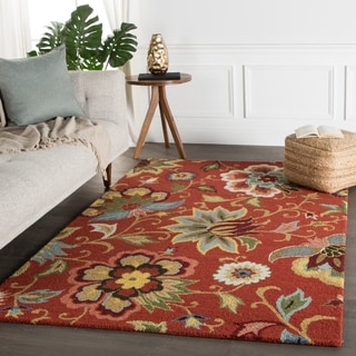 Hand Tufted Floral Pattern Red/ Blue Wool Area Rug (5' x 8')