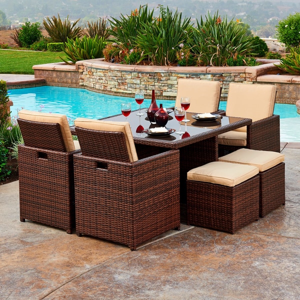 The Hom Mare 9-piece Outdoor Wicker Dining Set - 16956550 - Overstock